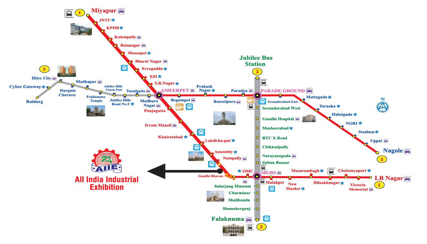Hyderabad Metro Route Map to reach Nampally Exhibition/ Numaish